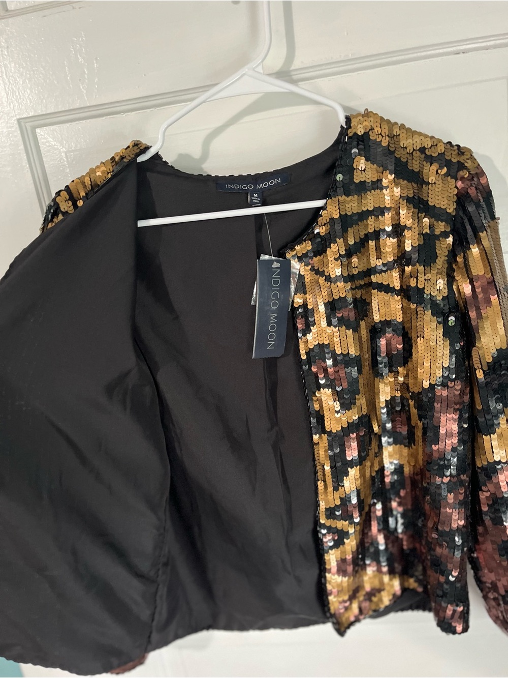Vintage Indigo Moon Gold & Black Sequin Leopard-Print Top, size M - Picture 5 of 7
